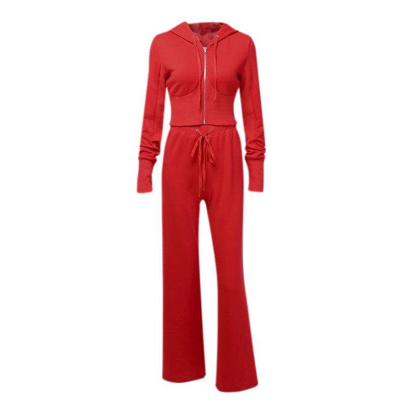 Long sleeve two piece suit jumpsuit Women red autumn winter